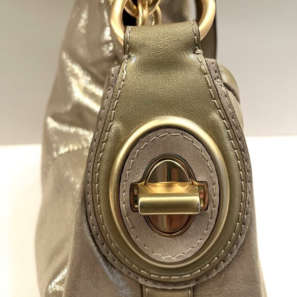 Coach - Vintage - Gold Shiny Large Hobo/ Shoulder Bag - Thick Gold Chain Accents - Picture 6 of 14
